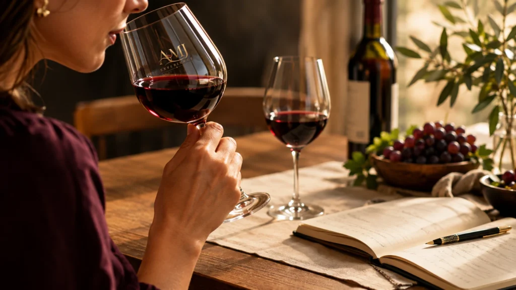 Pessoa degustando vinho durante uma experiência de degustação