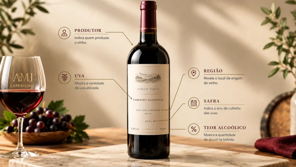 Garrafa de vinho com rótulo em destaque